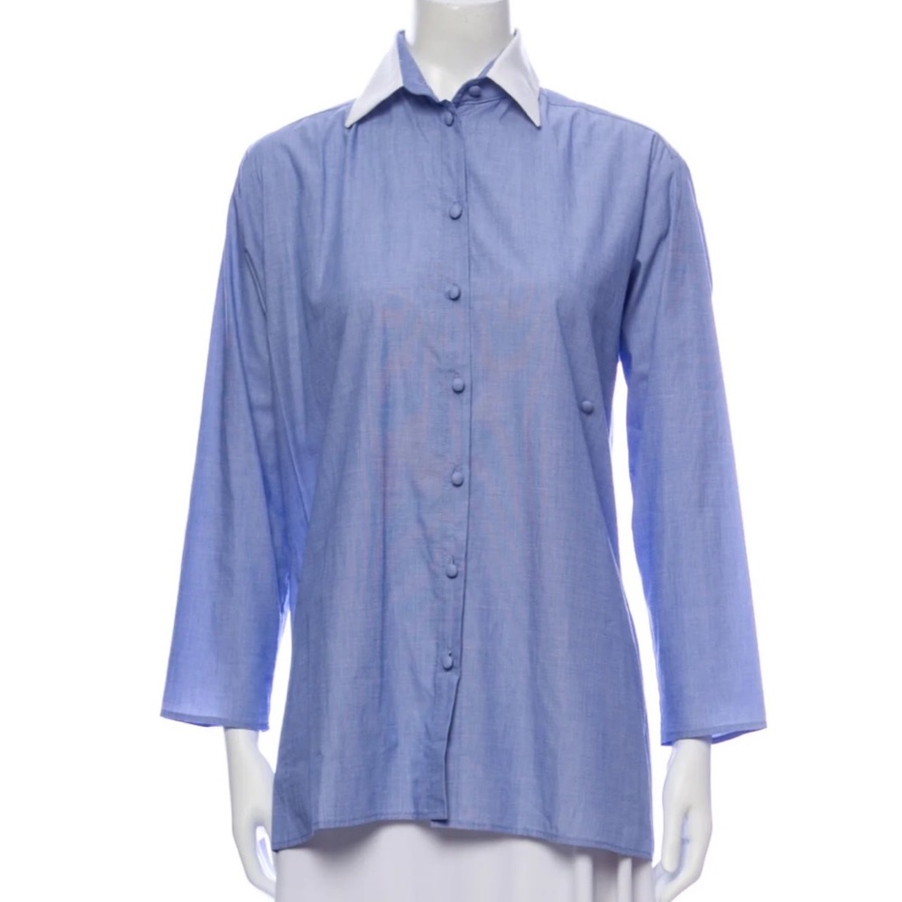 Harvey Faircloth‎ long sleeve button up shirt contrast collar covered button
